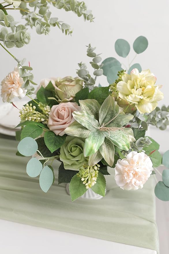Artificial Flowers Mixed Silk Bundle, Dahlia Rose Lily and Tulip Blooms