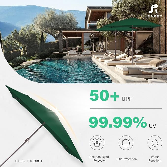 JEAREY 6.5x10 ft Rectangular Patio Umbrellas Rectangle Outdoor Umbrella - Image 5