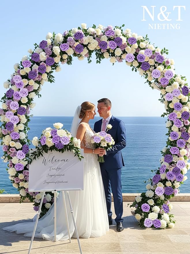 Artificial Flowers, 50 Purple Foam Roses with Stems and Leaves