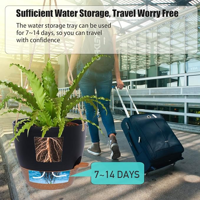 8 inch Hanging Planters, 2 Pack Self Watering Hanging Pots - Image 3