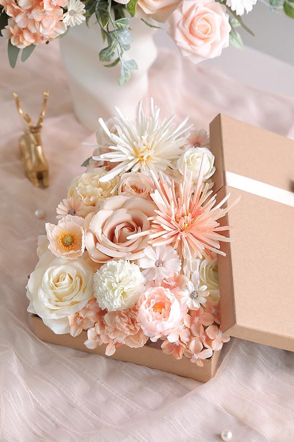 Artificial Flowers Champagne Bulk Set, 31 Heads with 40 Stems and 11 Leaves