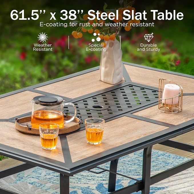 PHI VILLA Patio Dining Set for 6, for Outdoor Kitchen Lawn and Garden - Image 2