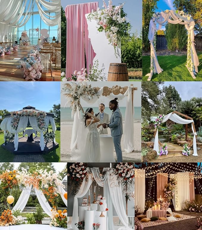 Outdoor Curtains Ivory Sheer Wedding Arch Drapes, 4 Panels 29 x 20 Ft