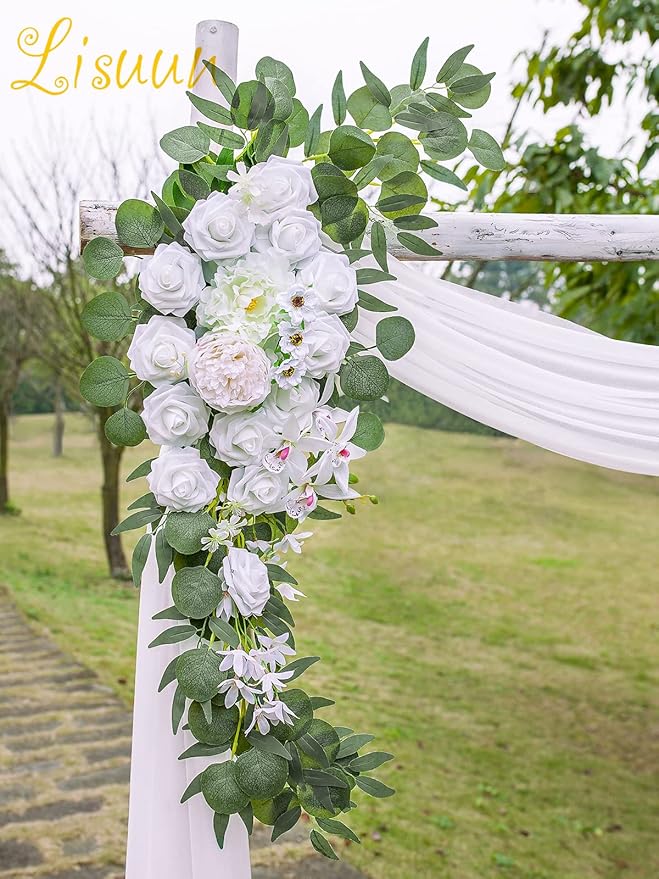Artificial Flowers Wedding Arch Swag Set, Ivory and White Silk Blooms