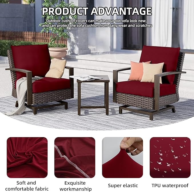 Cushion Covers, 14-Pack Stretch Fit Patio Cushion Covers in Claret