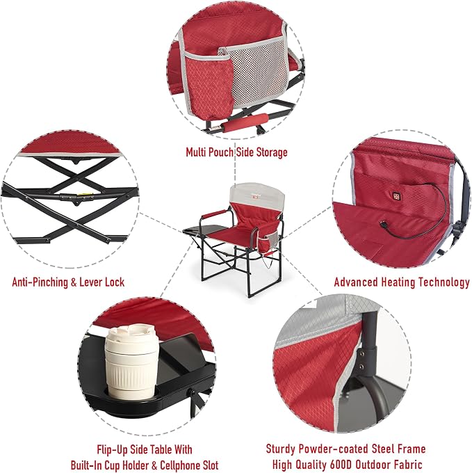 SUNNYFEEL Heated Camping Directors Chair, Heavy Duty, Oversized Outdoor - Image 7