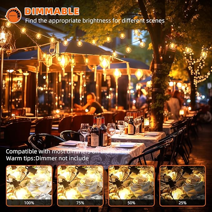 String Lights 50 FT Black LED Patio Lights with Shatterproof G40 Bulbs