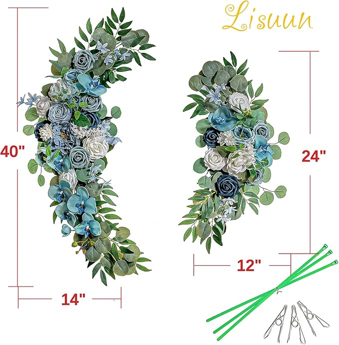 Artificial Flowers Wedding Arch Swag, Grey Blue Faux Silk Decor