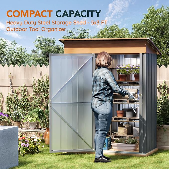 Storage Shed 5x3 FT Galvanized Steel with Lockable Door, Matte Gray