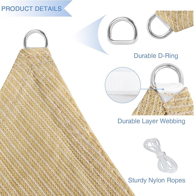 E&K Sunrise 20' x 20' x 20' Sun Shade Sail Triangle Canopy Shade Cover UV Block - Image 4