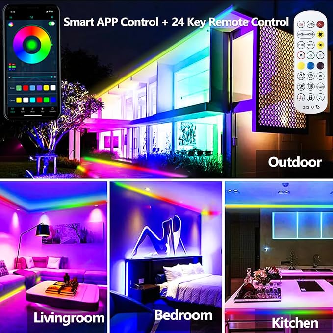 65.6FT Outdoor LED Strip Light Waterproof, IP68 Outside RGB+IC Light Strip - Image 2