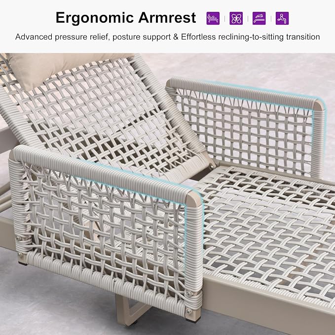 PURPLE LEAF 1 Piece Outdoor Chaise Lounge Rattan Wicker Lounger - Image 6