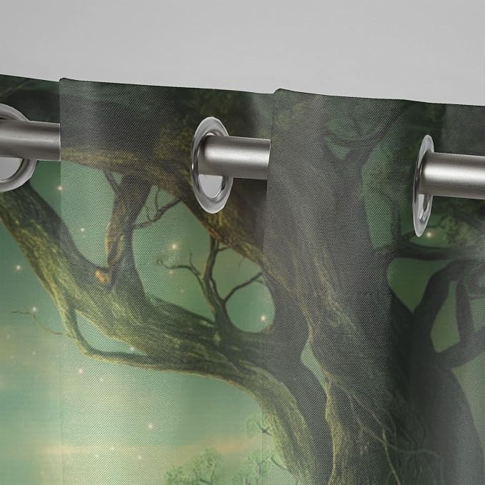 Forest Theme Waterproof Indoor/Outdoor Curtains, Trees Moon Lake Pattern - Image 4