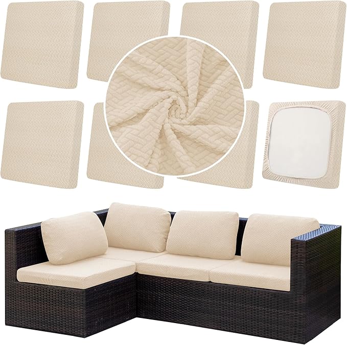 Outdoor Cushion Covers, 8 Pcs Mustard Yellow Fade-Resistant Patio Slipcovers