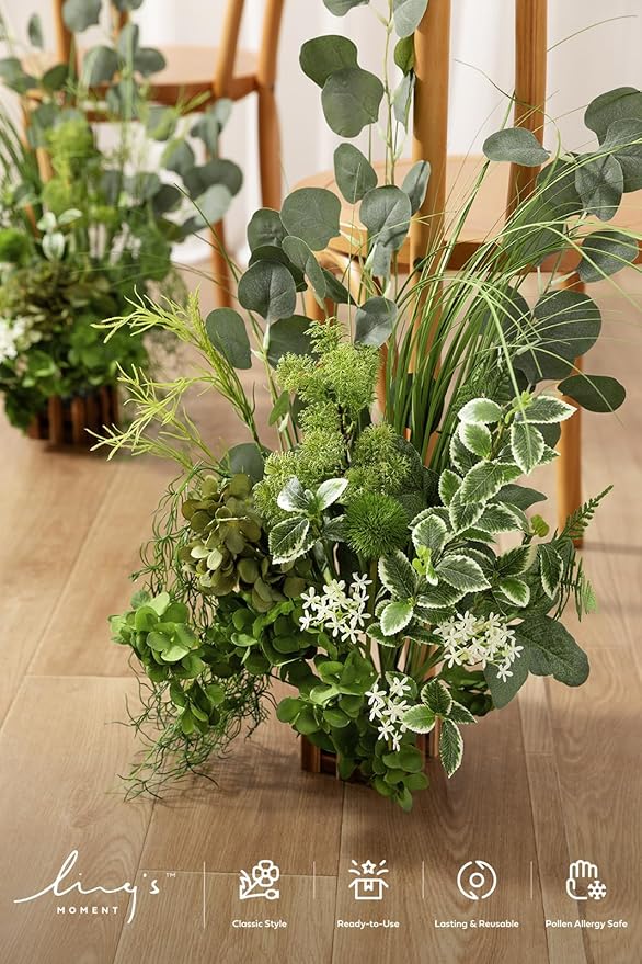 Artificial Flower Arrangements 4 Pack, 17.5 Inch Tall Wedding Table Decor