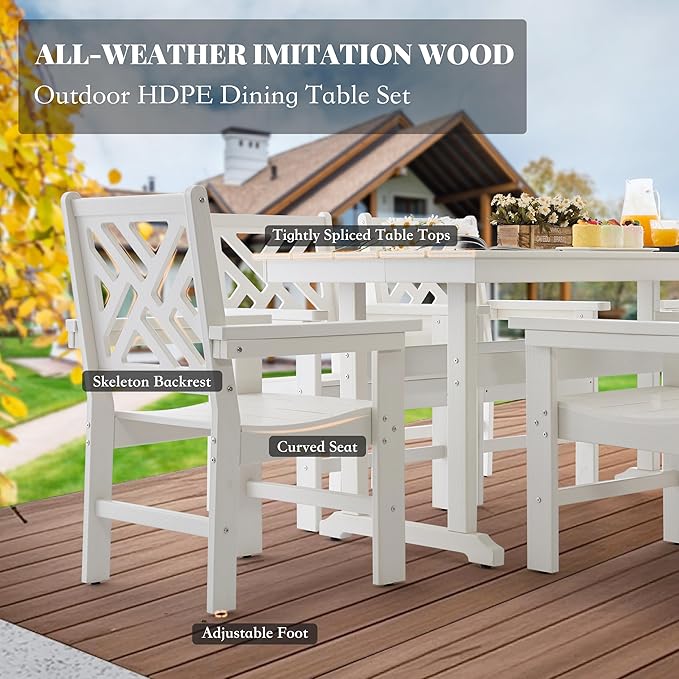 HDPE Dining Table Set for 4, 5-Piece Outdoor Table and Chairs Include 4 Dining - Image 2