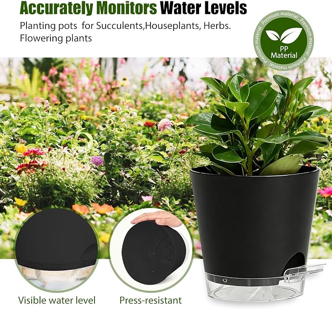 Plant Pots 5 Inch Self Watering Pots, 6 Pack Plastic Planters - Image 7