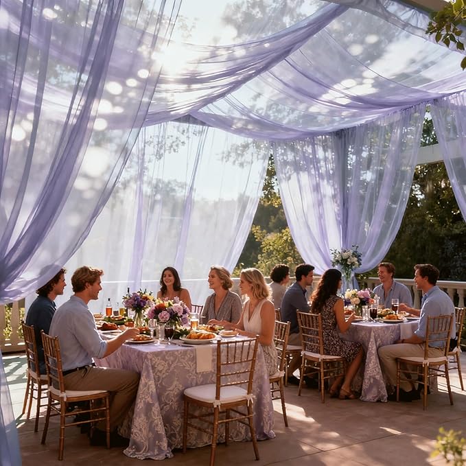 Outdoor Curtains: Lavender Sheer Chiffon Arch Drapes, 2 Panels 29 in x 18 ft