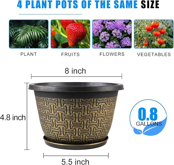 8 Inch Plant Pots, 4 Pack Flower Pot Outdoor - Image 3