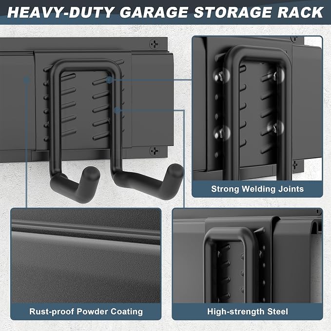 Storage Rack Wall Mount Garden Tool Organizer, 15 Hooks, Black