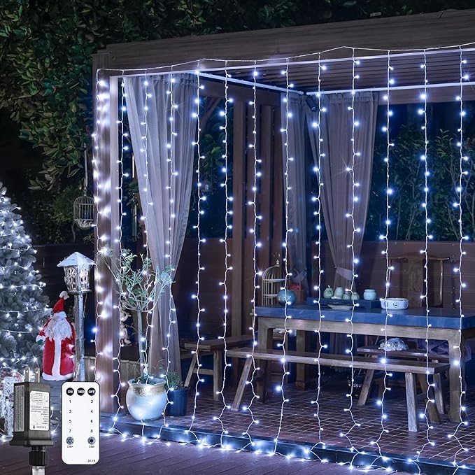 String Lights with 900 LEDs, Cool White Curtain, 9.5 x 29.5 ft