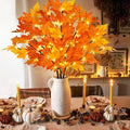 Artificial Fall Maple Leaf Branches, 3 Pcs Lighted Orange Stems with Timer