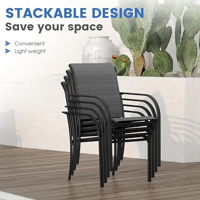 VICLLAX Patio Table and Chair Set of 8, All Weather Metal Round Outdoor Dining - Image 5