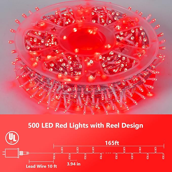 String Lights 165ft 500 LED Red Waterproof Outdoor Halloween