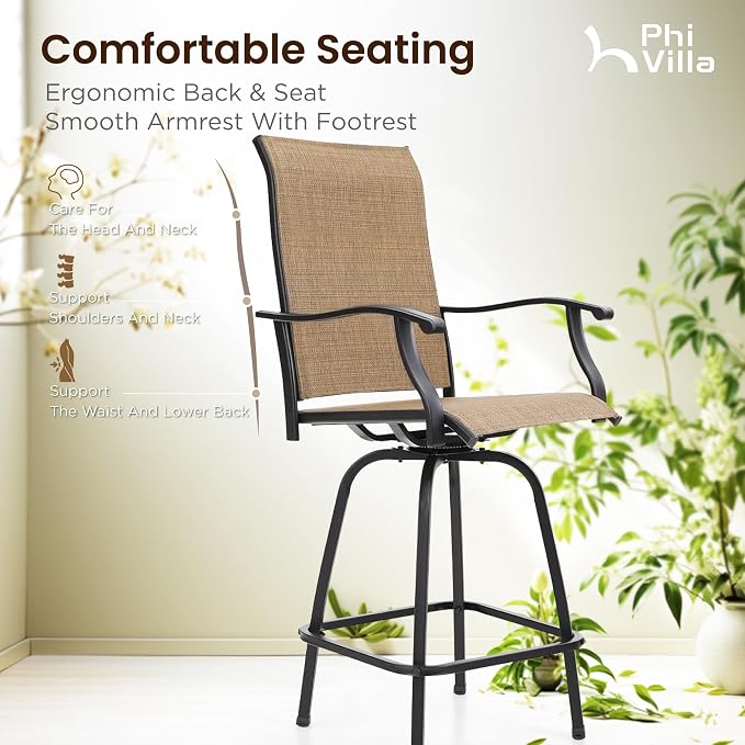 PHI VILLA Outoor Swivel Bar Stools Set of 6 - Image 7