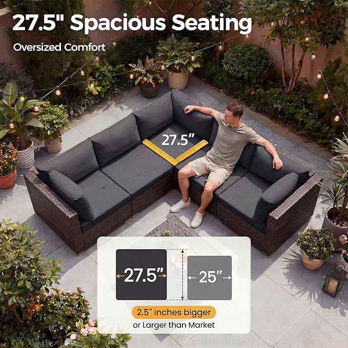 NICESOUL 6 Piece L Shape Outdoor Couch Set - Image 6
