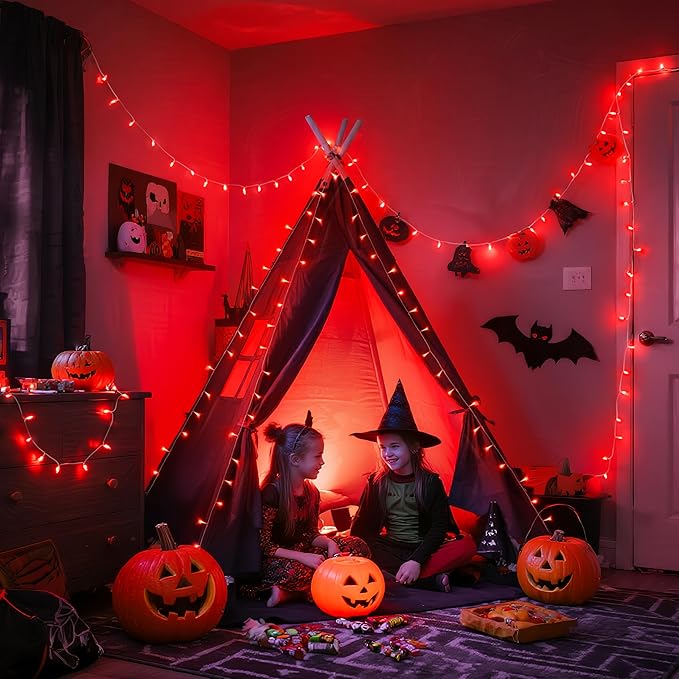 Red String Lights, 600 LEDs, 168 Ft, Indoor Outdoor Halloween Decor
