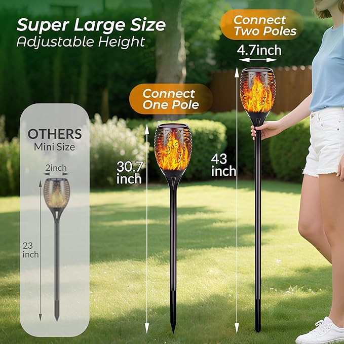 Torches 6 Pack Solar Flame Lights, 96 LED, 30.7 to 43 Inch Adjustable