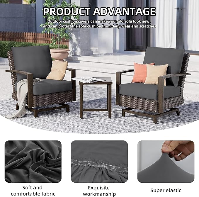 Cushion Covers, 8 Pack Grey Stretch Outdoor Patio Cushion Slipcovers