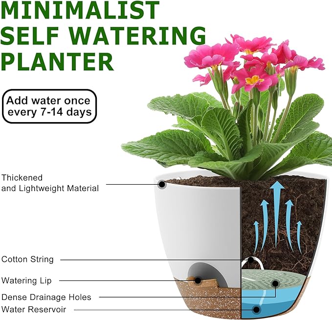 Plant Pots 10/9/8/7.5/7 Inch Self Watering Pots, Plastic Flower Pots, Nursery - Image 4