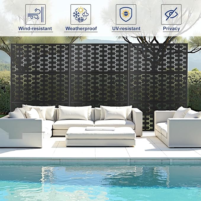 Outdoor Privacy Screen, 72-Inch Tall Metal, Black Brick Pattern