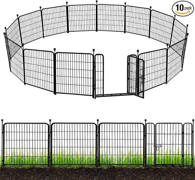 ADAVIN Metal Garden Fence with Gate, 36 in 10 Panels Heavy Duty Iron Animal by ADAVIN