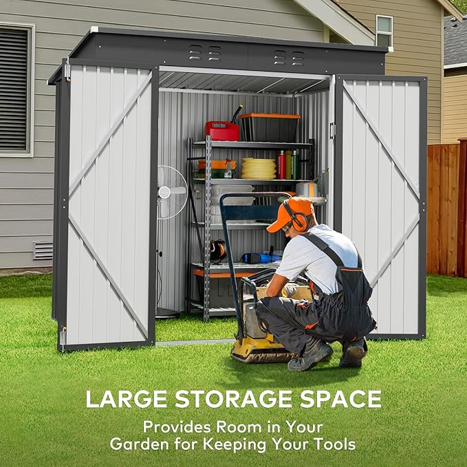 Storage Shed 6 x 4 ft Metal with Lockable Doors in Dark Gray