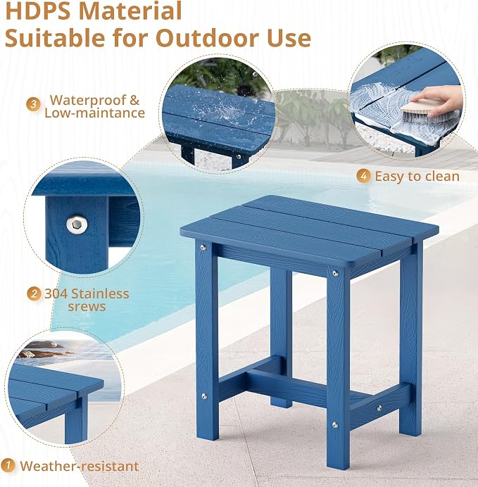 LUE BONA Outdoor Side Table Set of 2, HDPS Small Outdoor Table, Adirondack Side - Image 6