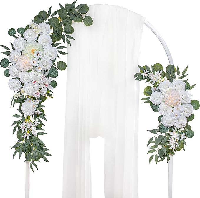 Artificial Flowers Wedding Arch Swag Set, Ivory and White Silk Blooms