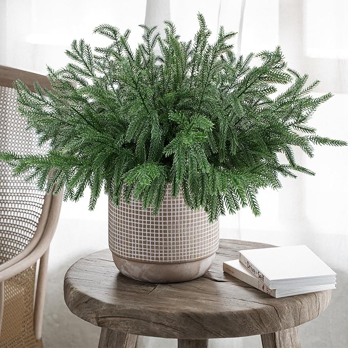 Artificial Norfolk Pine Branches, 24 Pack, 18 Inch Green Stems