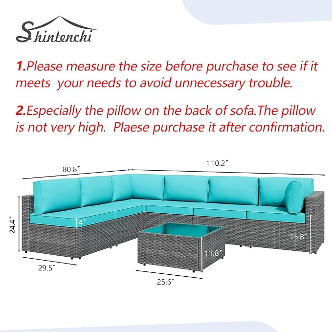 Shintenchi 7 Pieces Outdoor Patio Furniture Sets, Patio Sectional Sofa Couch - Image 6