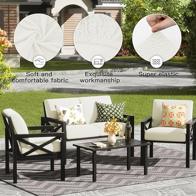Cushion Covers for Patio Chairs, 8 Pack, White, Elastic Fit
