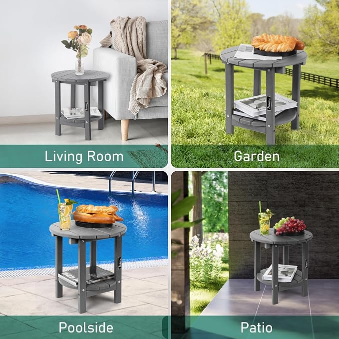 FUNBERRY Outdoor Adirondack Side Table, 2-Tier Patio End Tables, HDPE All - Image 9