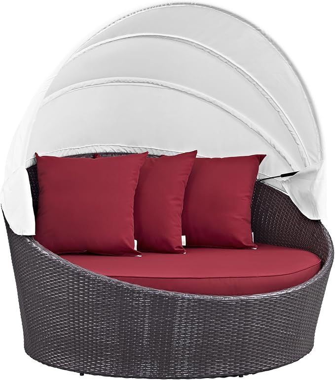 Modway Convene Wicker Rattan Outdoor Patio Retractable Canopy Round Poolside by Modway