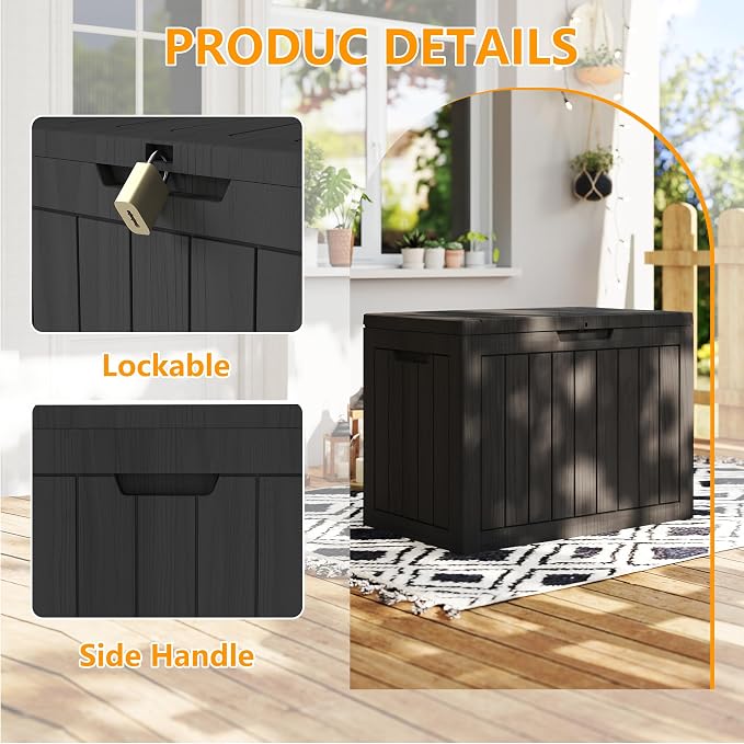 Deck Box, 35 Gallon Black Resin Outdoor Storage with Lockable Lid