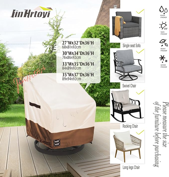 JinHrtoyi Outdoor Chair Covers 2 Pack, 35Wx37Dx38H inches Patio Chair Cover - Image 3