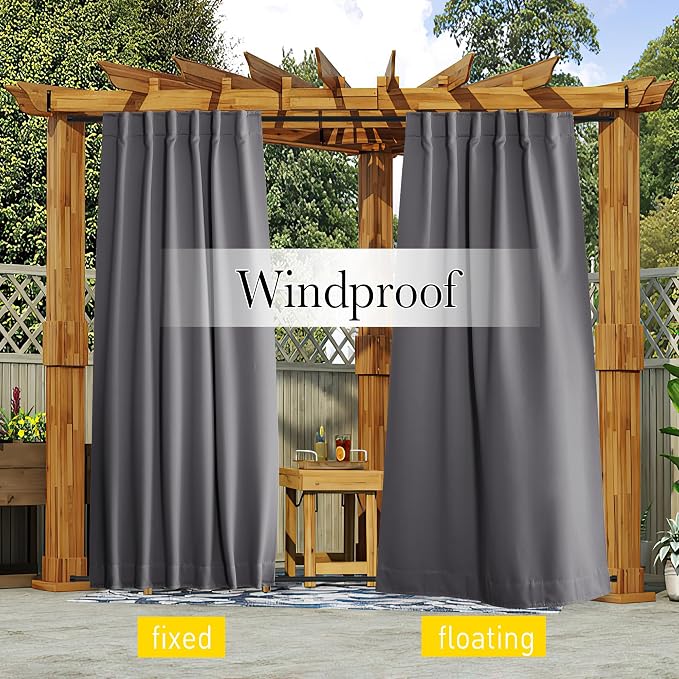 NICETOWN 2 Panels Outdoor Curtains Waterproof Pocket & Back Tab on Top & Bottom - Image 2