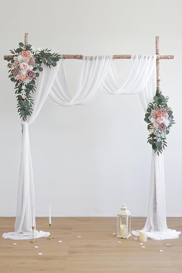 Artificial Flower Swag Set for Wedding Arch, Dusty Rose, 26Ft Draping Fabric