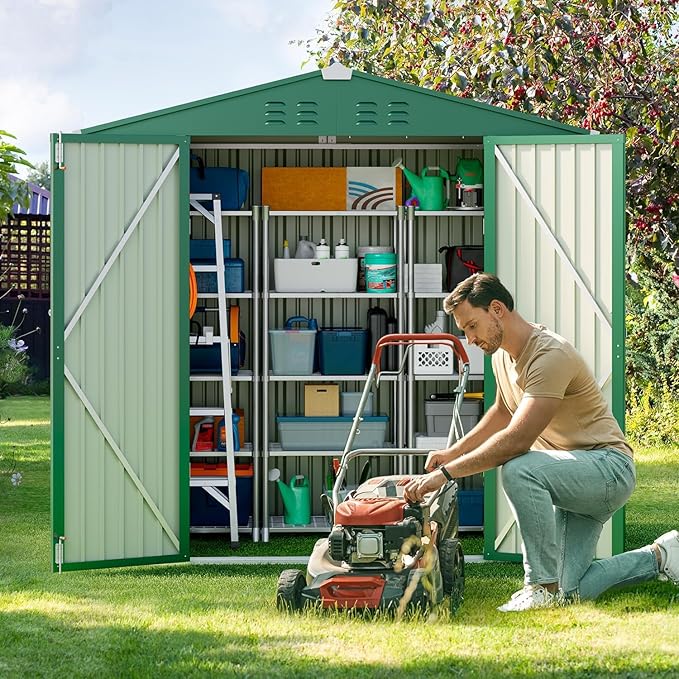 Storage Shed in Green, 78.3 x 50 Inch Metal with Lockable Doors