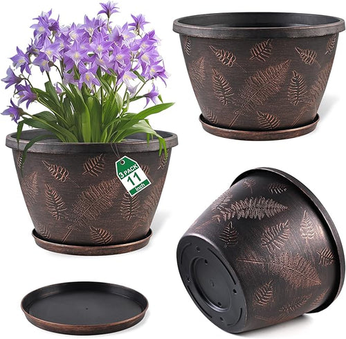 11 inch Plant Pot, 3 Pack Large Pots by Svxtoby